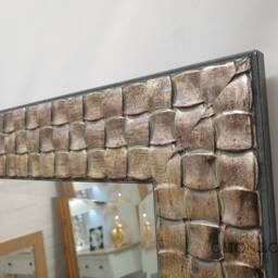 Full Length Wall Mirror Wood Square Mosaic Design Frame Champagne Antique Silver Colour Bevelled Edge 132x46cm - 52x18 Inches - thumbnail 4