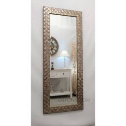 Full Length Wall Mirror Wood Square Mosaic Design Frame Champagne Antique Silver Colour Bevelled Edge 132x46cm - 52x18 Inches