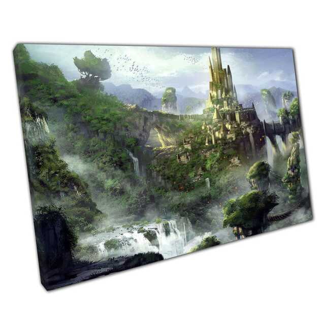 Fantasy Castle Magical Woodland Digital Art Canvas Print For Home Office Decor - image 1