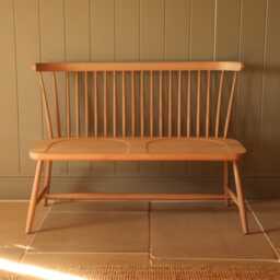 Anna's Painted Oak Spindle Bench - 2-Seater Solid Wood Kitchen Dining Seat With Back, Handmade, Farrow & Ball Finish, UK Made - thumbnail 1