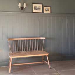 Anna's Painted Oak Spindle Bench - 2-Seater Solid Wood Kitchen Dining Seat With Back, Handmade, Farrow & Ball Finish, UK Made - thumbnail 2