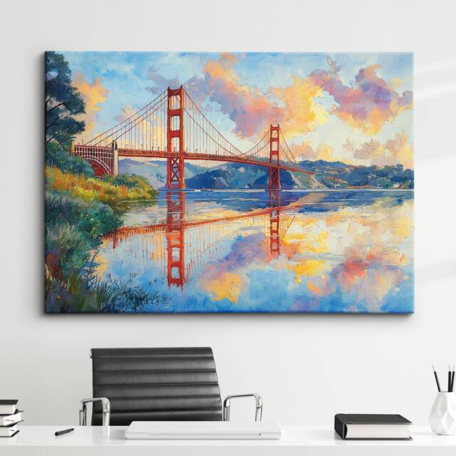 San Francisco Bay Golden Gate Bridge Abstract America Modern Painting Wall Art Framed Canvas Poster Print Home/Office Room Decor, Gifts - image 1