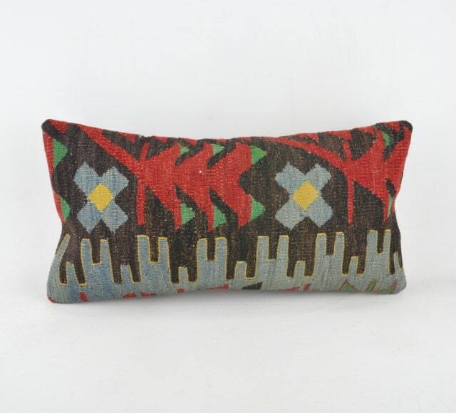 "Kilim Pillow, Wool Kilim Cousin From Anatolia , 30x60 cm, 12""x24" - image 1