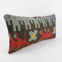"Kilim Pillow, Wool Kilim Cousin From Anatolia , 30x60 cm, 12""x24" - thumbnail 2