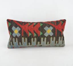 "Kilim Pillow, Wool Kilim Cousin From Anatolia , 30x60 cm, 12""x24" - thumbnail 1
