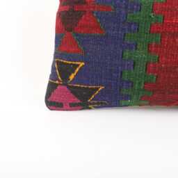 Vintage Kilim Lumbar Pillow Cover Handwoven Turkish Wool, 12x24 Boho Cushion - thumbnail 2