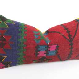 Vintage Kilim Lumbar Pillow Cover Handwoven Turkish Wool, 12x24 Boho Cushion - thumbnail 3