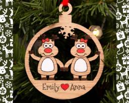 Couples Lgbt Christmas Decoration, Same Sex Bauble, Lesbian Engraved Xmas Ornament, Reindeer Family, Tree Gay Couple