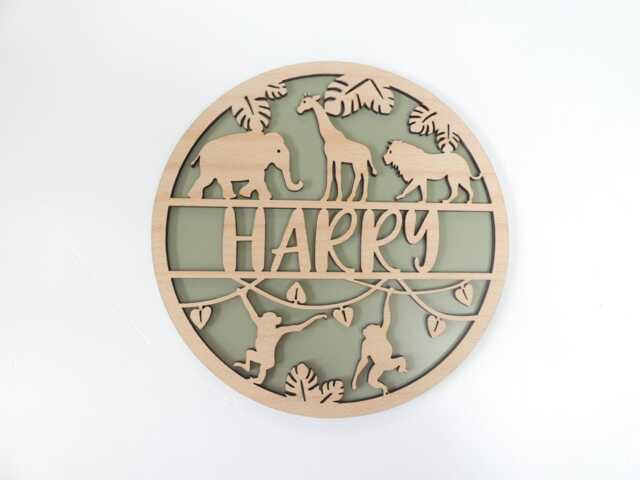 Personalized Wooden Safari Animal Sign - Nursery Wall Decor - image 1
