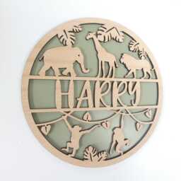Personalized Wooden Safari Animal Sign - Nursery Wall Decor - thumbnail 2
