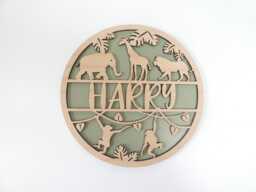 Personalized Wooden Safari Animal Sign - Nursery Wall Decor - thumbnail 1