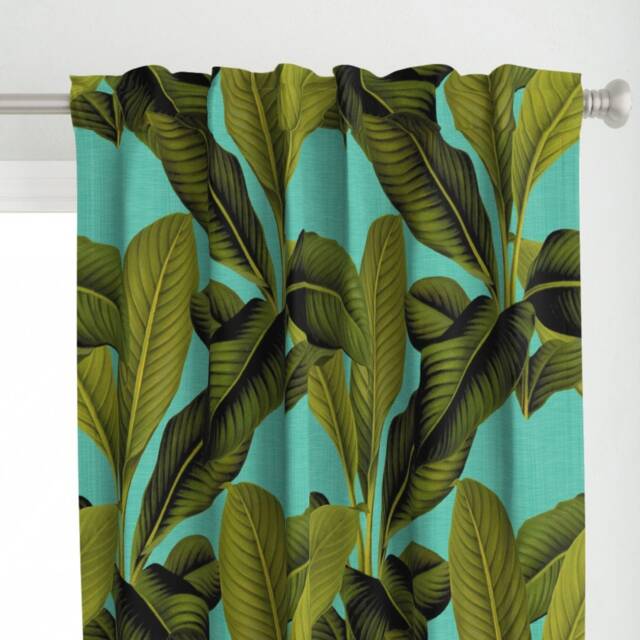 Banana Leaf Curtain Panel - Botanical Tropical Aqua Blue Green Exotic Custom Palm By Peacoquettedesigns - image 1