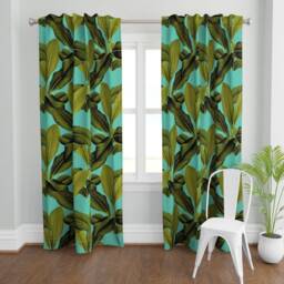 Banana Leaf Curtain Panel - Botanical Tropical Aqua Blue Green Exotic Custom Palm By Peacoquettedesigns - thumbnail 2