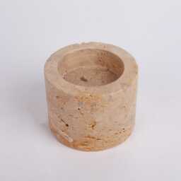 Natural Beige Travertine Candleholder Cylinder Stone Decor - thumbnail 3