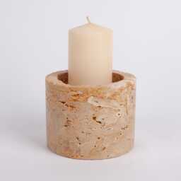 Natural Beige Travertine Candleholder Cylinder Stone Decor