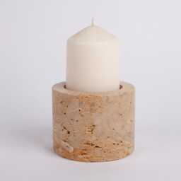 Natural Beige Travertine Candleholder Cylinder Stone Decor - thumbnail 2