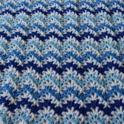 Crocheted Ripple Baby Blanket Blue & White Acrylic, Vintage Style - thumbnail 3