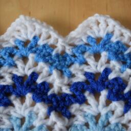 Crocheted Ripple Baby Blanket Blue & White Acrylic, Vintage Style - thumbnail 4