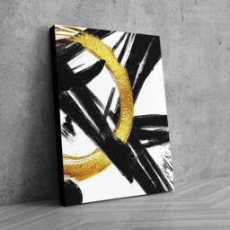 Modern Abstract Canvas Art, Gold Black Brushstrokes, Textured Wall Decor - thumbnail 2