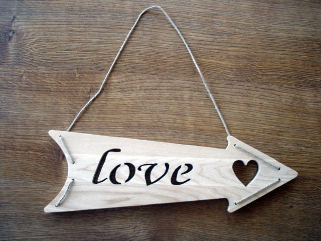 Wood Love Arrow Sign, Wooden Sign, House Home Decor, Handcrafted Wall Art - image 1