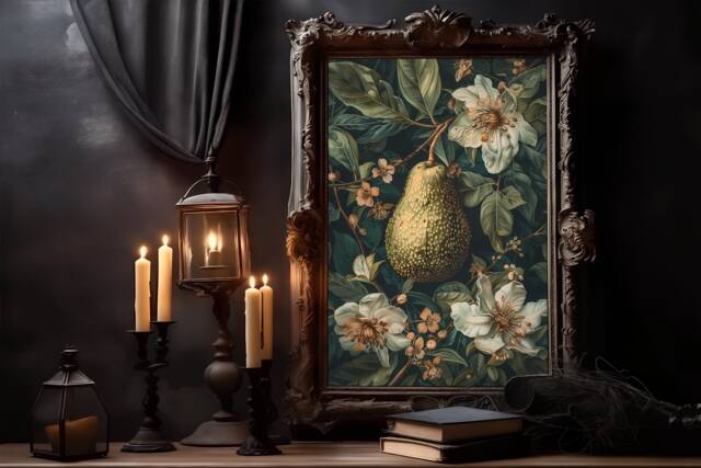 William Morris Avocado Floral Poster Dark Academia Art Print - image 1