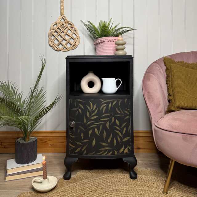 Vintage French Style Bedside Table Painted Black & Gold - image 1