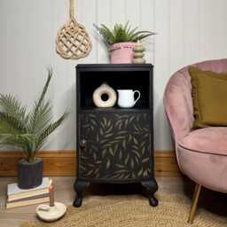 Vintage French Style Bedside Table Painted Black & Gold