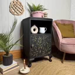 Vintage French Style Bedside Table Painted Black & Gold - thumbnail 3