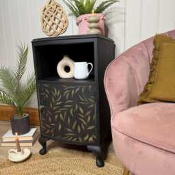 Vintage French Style Bedside Table Painted Black & Gold - thumbnail 4