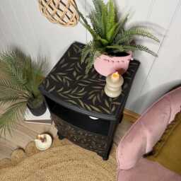 Vintage French Style Bedside Table Painted Black & Gold - thumbnail 2