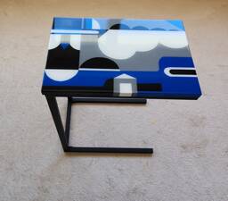 Handmade C-Shape Resin Coffee Table, Geometric Art, Metal Legs - thumbnail 1