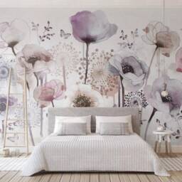 3D Purple Poppy Floral Wall Mural, Watercolor Peel & Stick Wallpaper - thumbnail 2