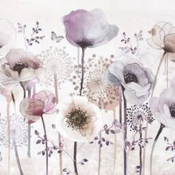 3D Purple Poppy Floral Wall Mural, Watercolor Peel & Stick Wallpaper - thumbnail 3