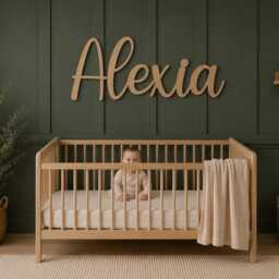Personalised Wooden Name Sign For Nursery, Custom Baby Wall Decor Playroom Art - thumbnail 3