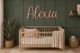 Personalised Wooden Name Sign For Nursery, Custom Baby Wall Decor Playroom Art - thumbnail 1