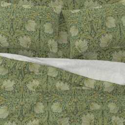 Green Vines Sheets - Pimpernel Garden By Peacoquettedesigns Flower Damask Victorian Floral Cotton Sateen Sheet Set Bedding Spoonflower - thumbnail 3