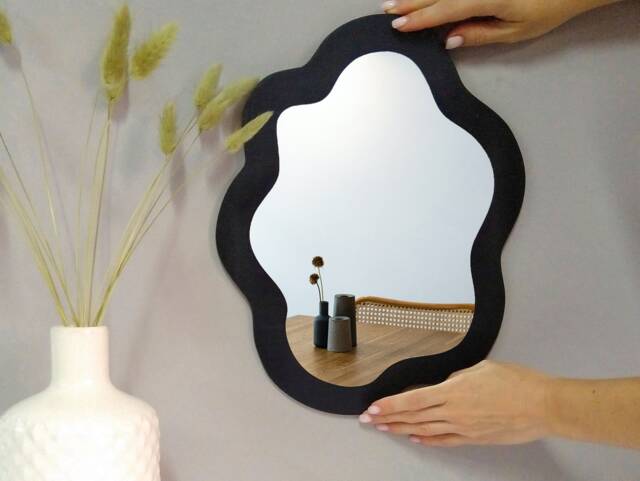 Black Squiggle Mirror For Wall, Oval Pond Irregular Mirror, Deep Black Wavy Wall Decor, Asymmetrical Funky - image 1