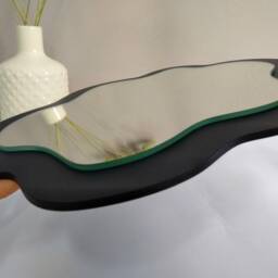Black Squiggle Mirror For Wall, Oval Pond Irregular Mirror, Deep Black Wavy Wall Decor, Asymmetrical Funky - thumbnail 2