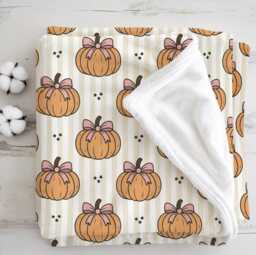 Pumpkins - Stripes Beige, Sherpa Fleece Blanket, Decor, Kids Bedding, Blankets, Children's, Halloween, Pumpkins, Blanket - thumbnail 1