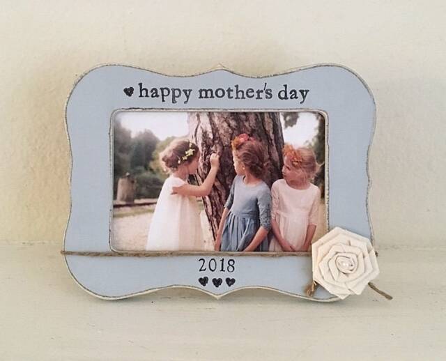 Personalized Mother's Day Picture Frame Vintage Gray, Hand-Painted - image 1
