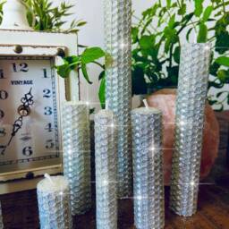 12 Silver Glitter Pillar Candles - thumbnail 2