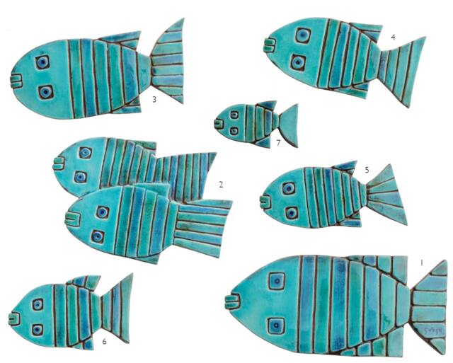 8 Fish Wall Sculpture, Tile Art, Tile, Ceramic Art For Garden Collectible Pieces, Turquoise - image 1