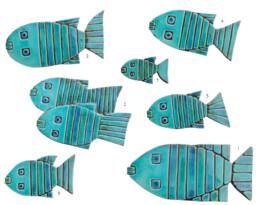8 Fish Wall Sculpture, Tile Art, Tile, Ceramic Art For Garden Collectible Pieces, Turquoise
