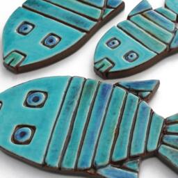 8 Fish Wall Sculpture, Tile Art, Tile, Ceramic Art For Garden Collectible Pieces, Turquoise - thumbnail 3