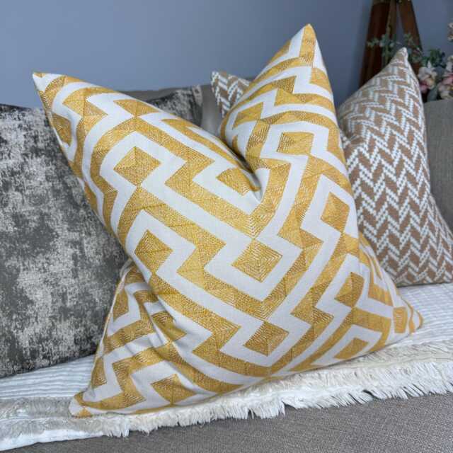 Graphic Cushion Cover, Geometric Pillow Sham John Lewis Meeko Furnishing Fabric, Saffron Handmade in UK - image 1