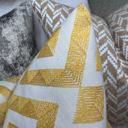 Graphic Cushion Cover, Geometric Pillow Sham John Lewis Meeko Furnishing Fabric, Saffron Handmade in UK - thumbnail 3