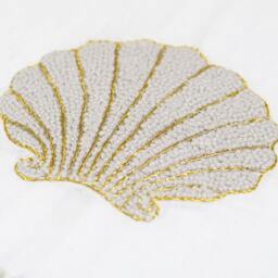 Hand Embroidered Shell Tissue Box Cover - Platinum/Gold - thumbnail 3