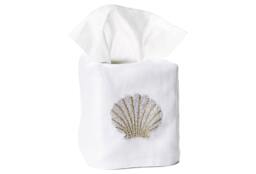Hand Embroidered Shell Tissue Box Cover - Platinum/Gold - thumbnail 1