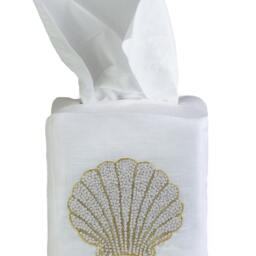 Hand Embroidered Shell Tissue Box Cover - Platinum/Gold - thumbnail 2