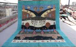 5x7 Tribal Gabbeh Rug Afghan Nomadic Rug, Trees Birds Pictorial Handmade Wool Veg Dyes Turquoise Blue Brown Beige, Living Room - thumbnail 1